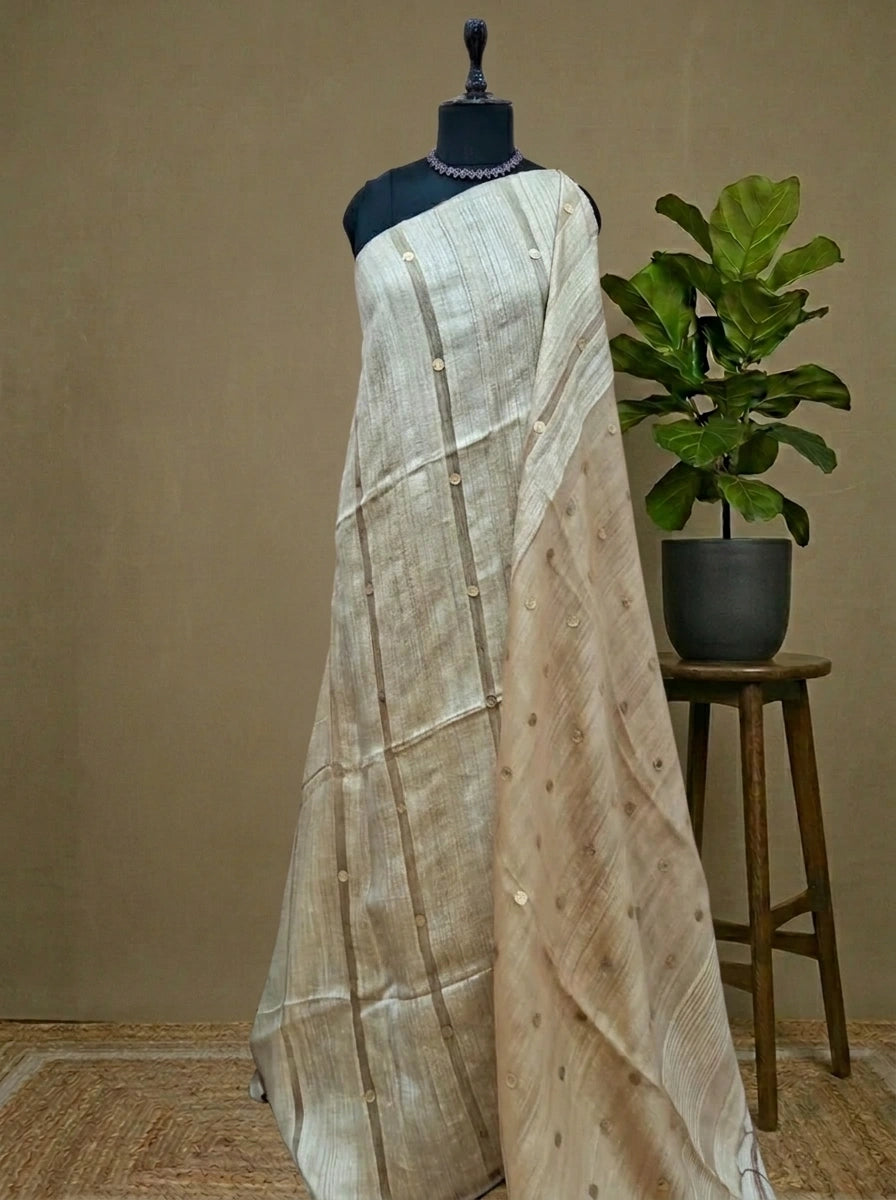 Beige Pure Matka Silk Saree 