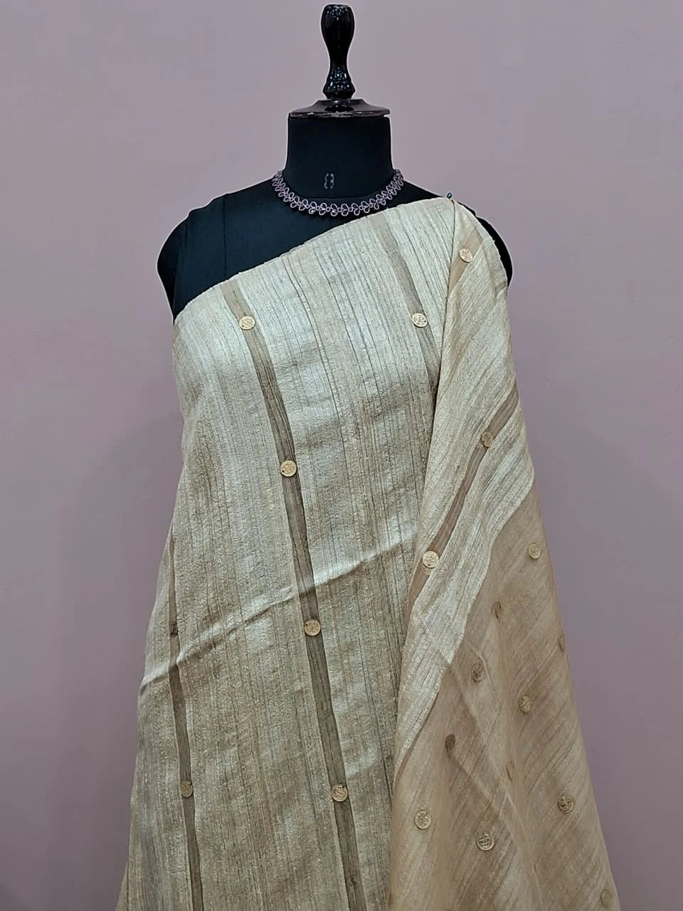 Beige Pure Matka Silk Saree 1