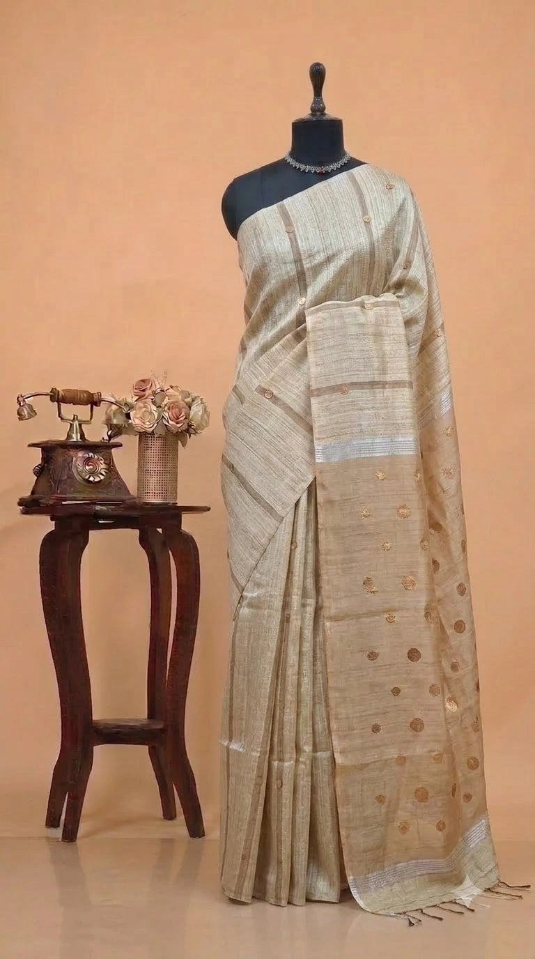 Beige Pure Matka Silk Saree