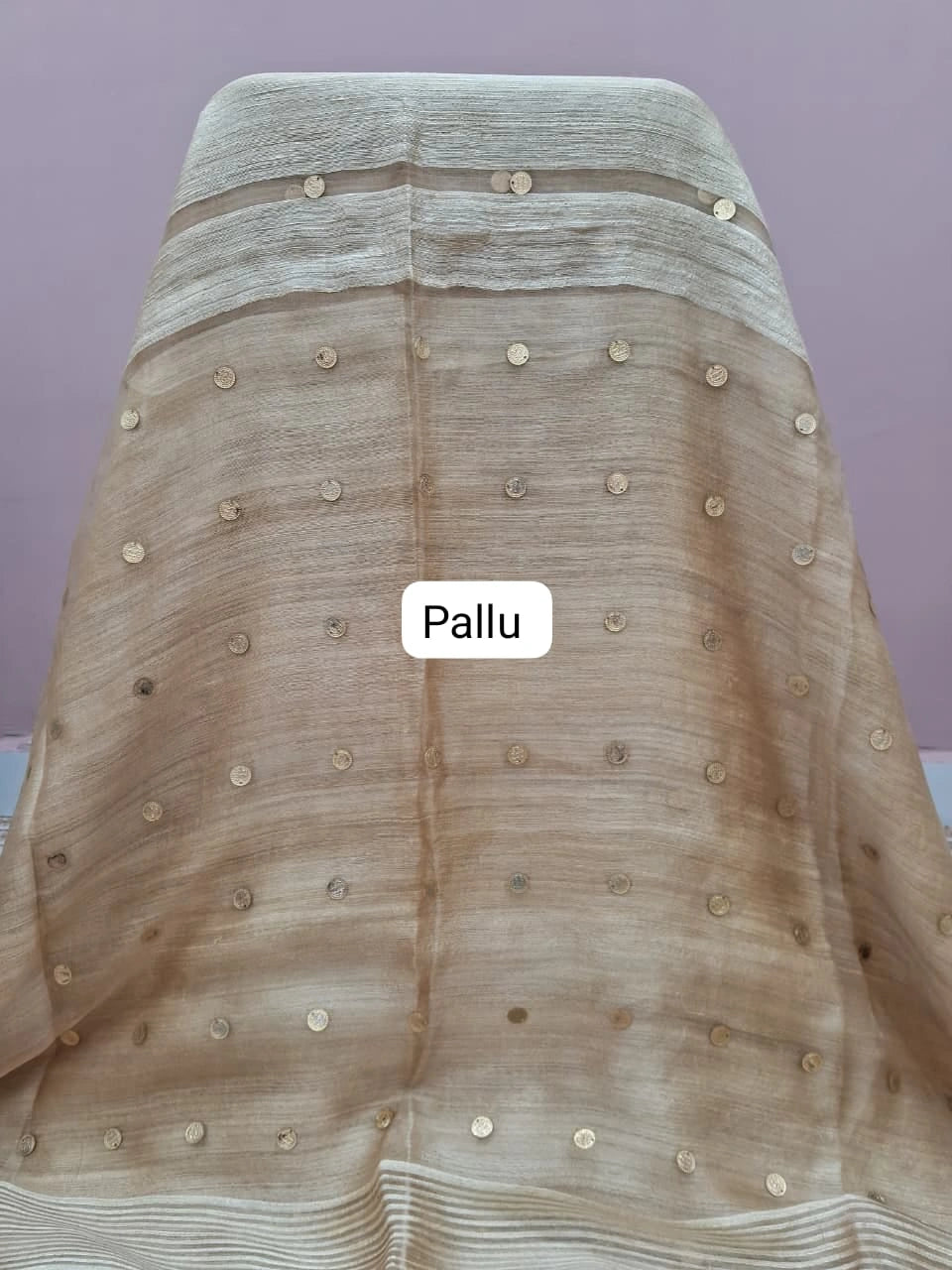 Beige Pure Matka Silk Saree Pallu
