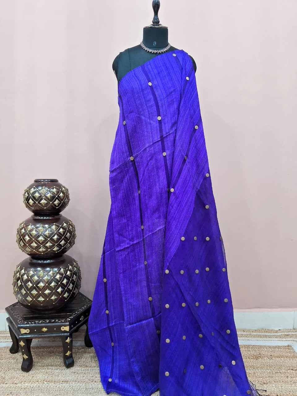 Navy Blue Pure Matka Silk Saree 