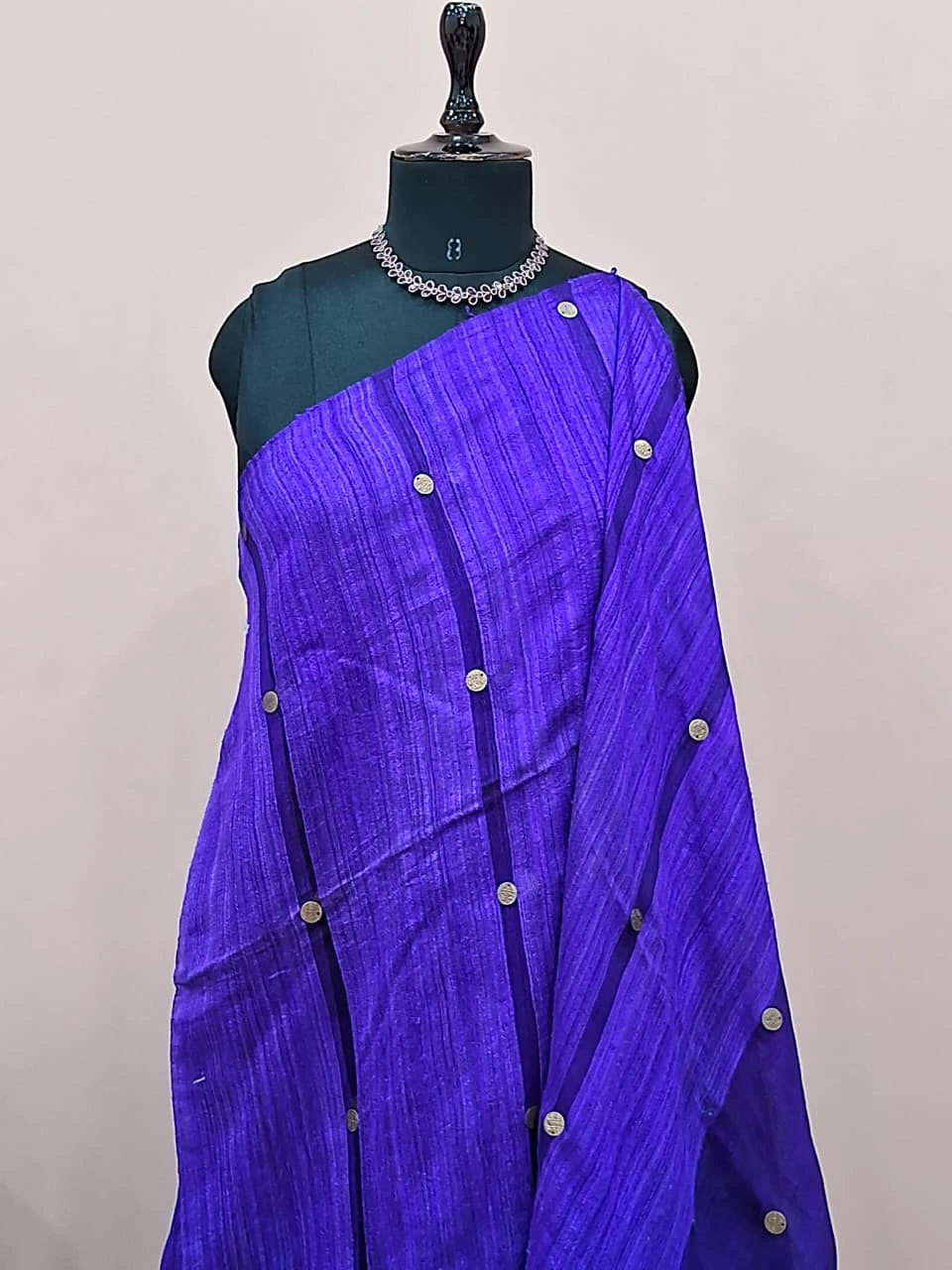 Navy Blue Pure Matka Silk Saree 1