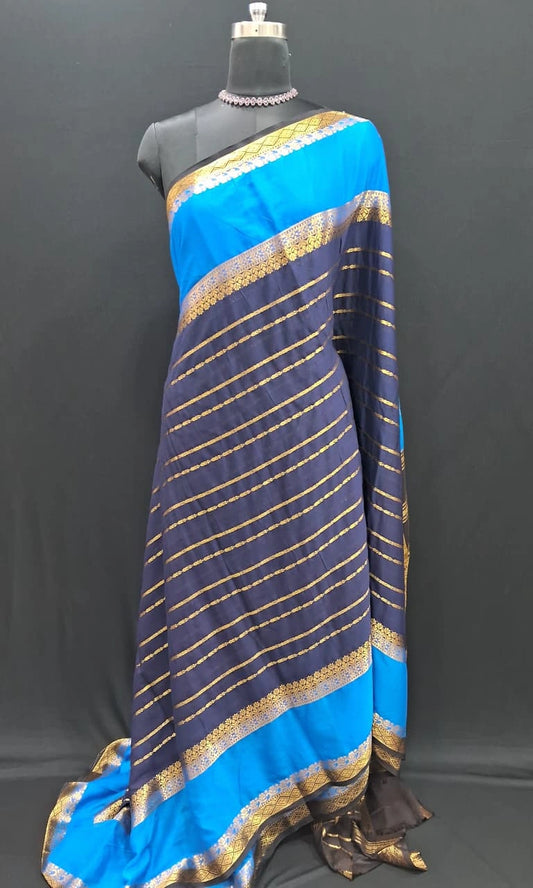 Dark Navy Blue Mysore Crepe Silk Saree 