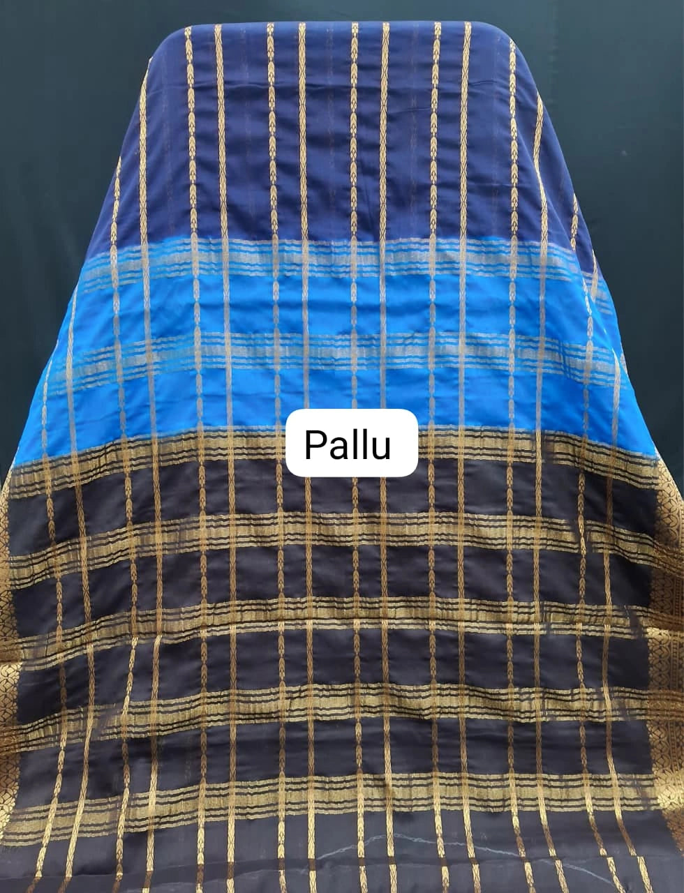 Dark Navy Blue Mysore Crepe Silk Saree pallu