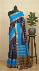 Dark Navy Blue Mysore Crepe Silk Saree 