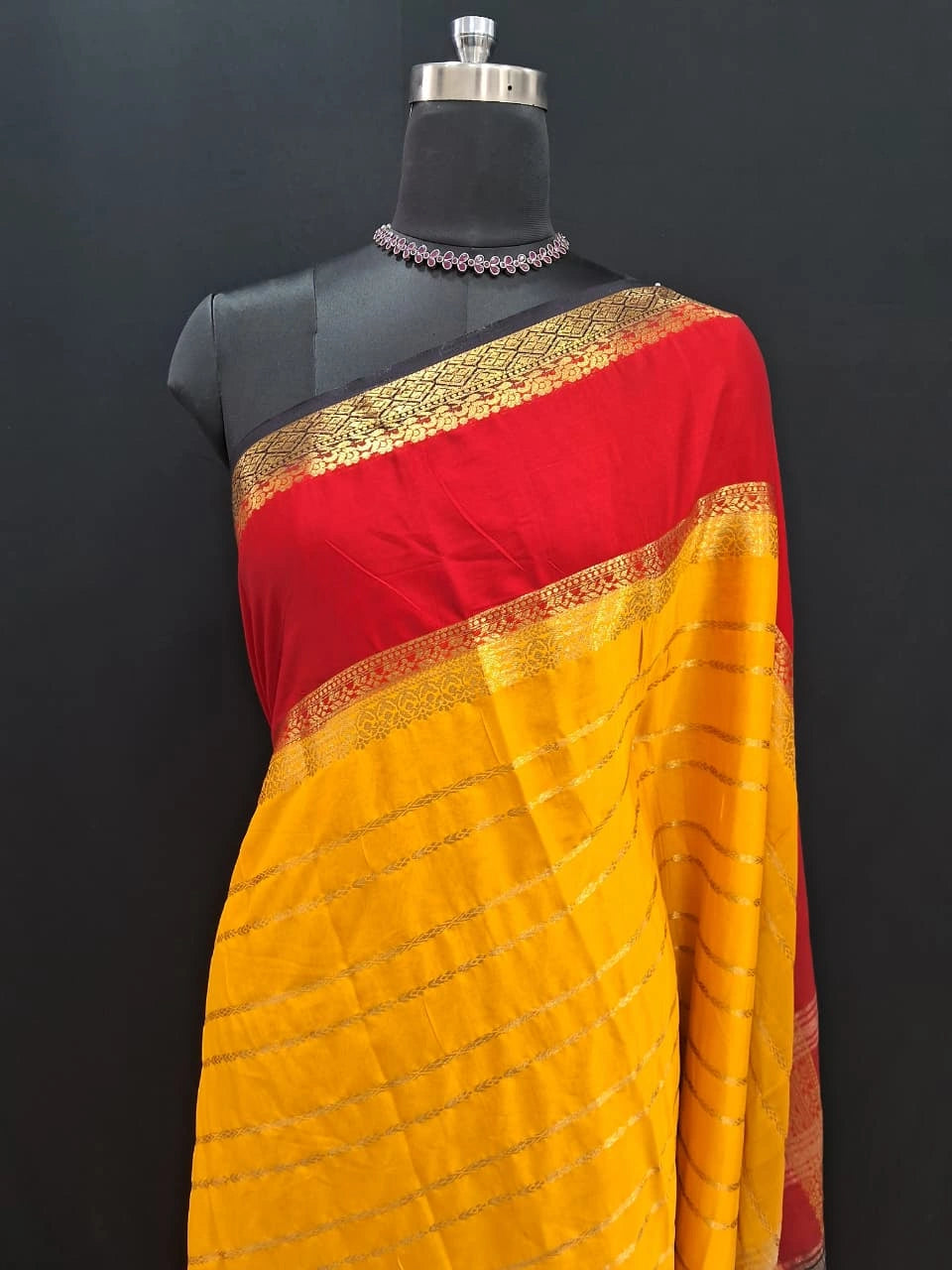 Mango Yellow Mysore Crepe Silk Saree with Elegant Zari 1