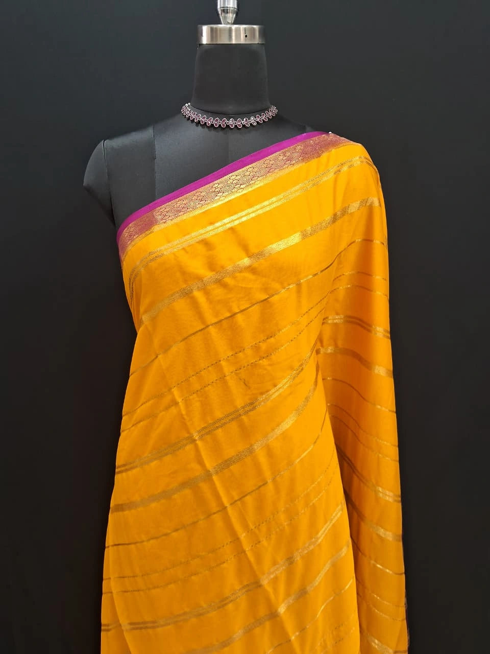 Mango Yellow Mysore Crepe Silk Saree 1