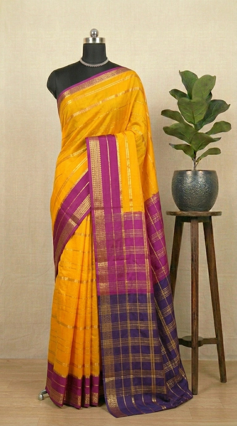 Mango Yellow Mysore Crepe Silk Saree 