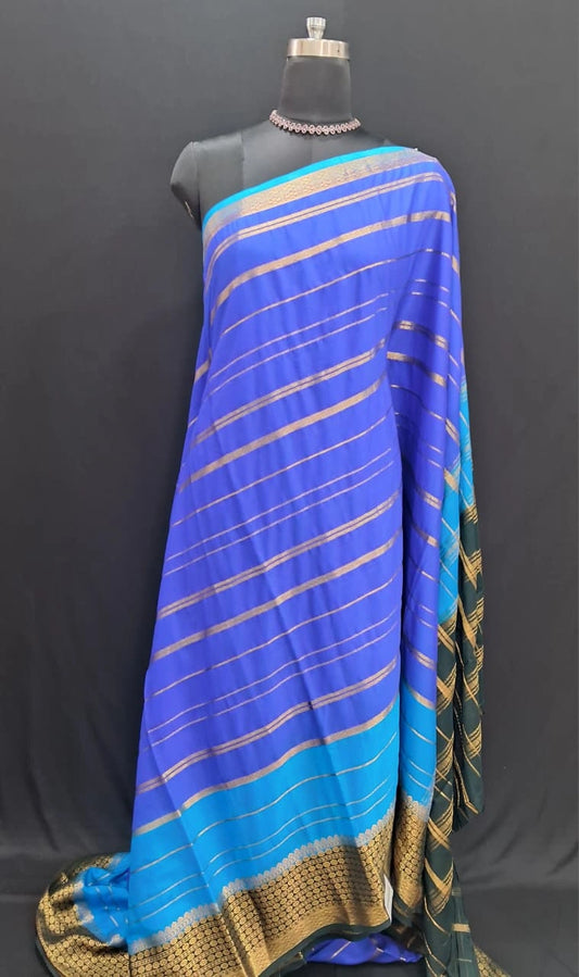 Cerulean Blue Mysore Crepe Silk Saree 
