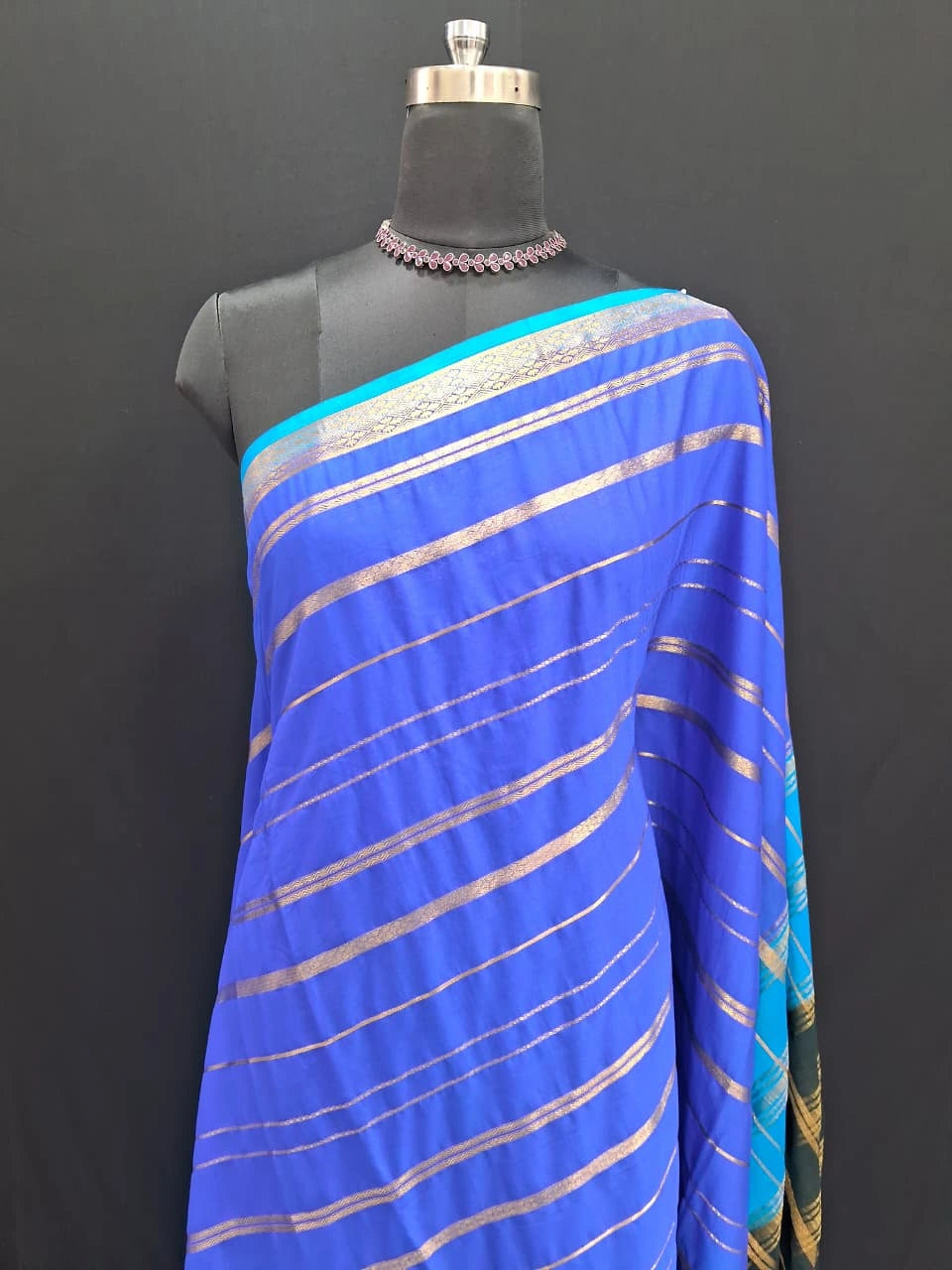 Cerulean Blue Mysore Crepe Silk Saree 1