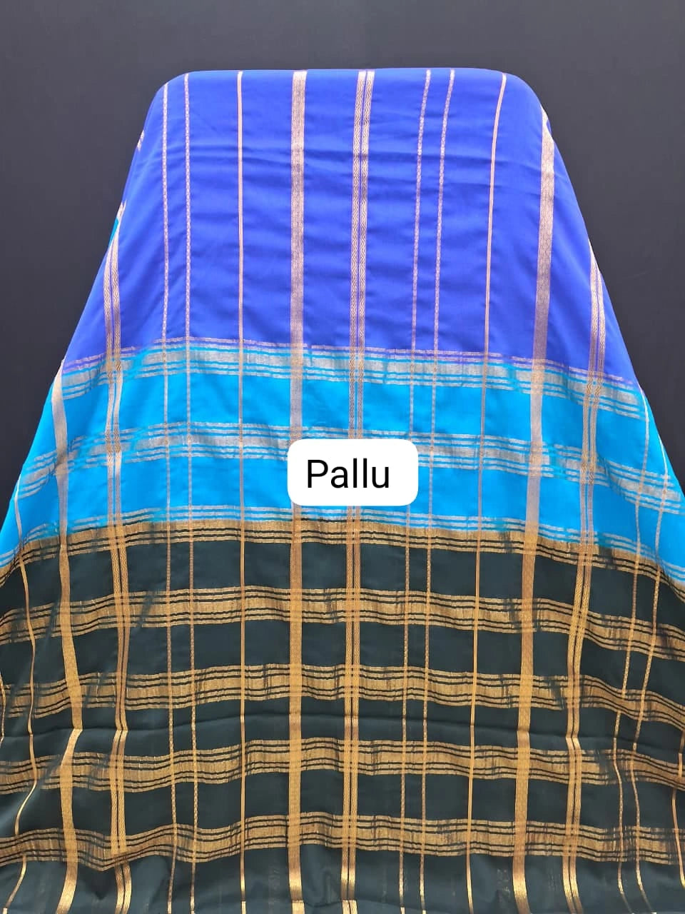 Cerulean Blue Mysore Crepe Silk Saree pallu