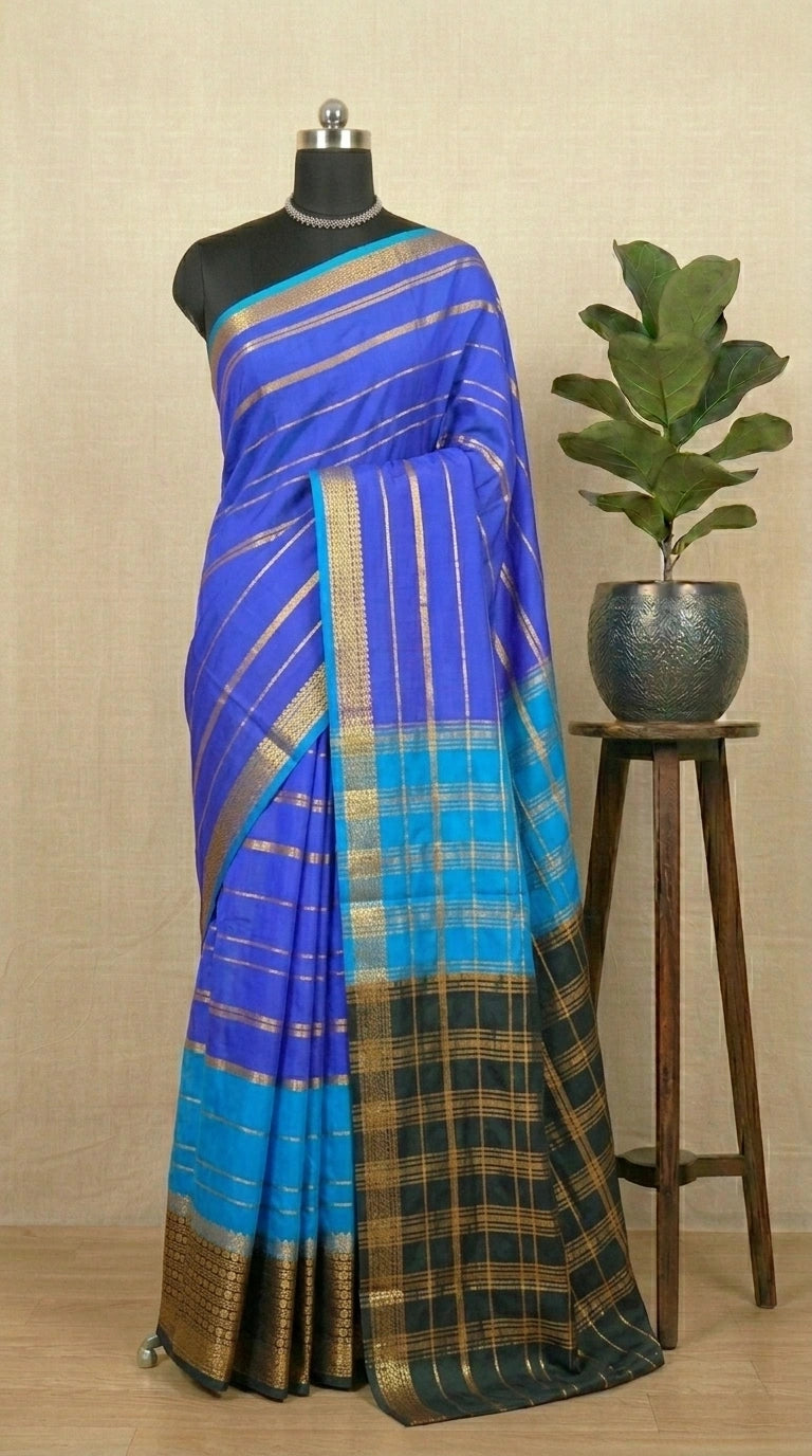 Cerulean Blue Mysore Crepe Silk Saree 