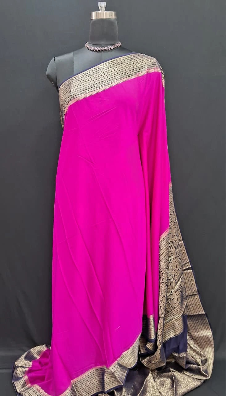 Rani Pink Mysore Crepe Silk Saree