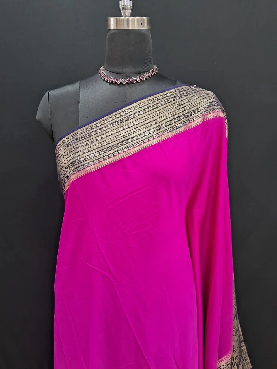 Rani Pink Mysore Crepe Silk Saree 1