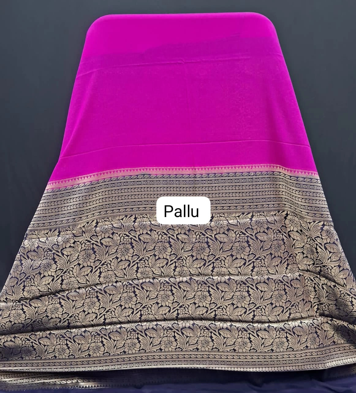 Rani Pink Mysore Crepe Silk Saree pallu