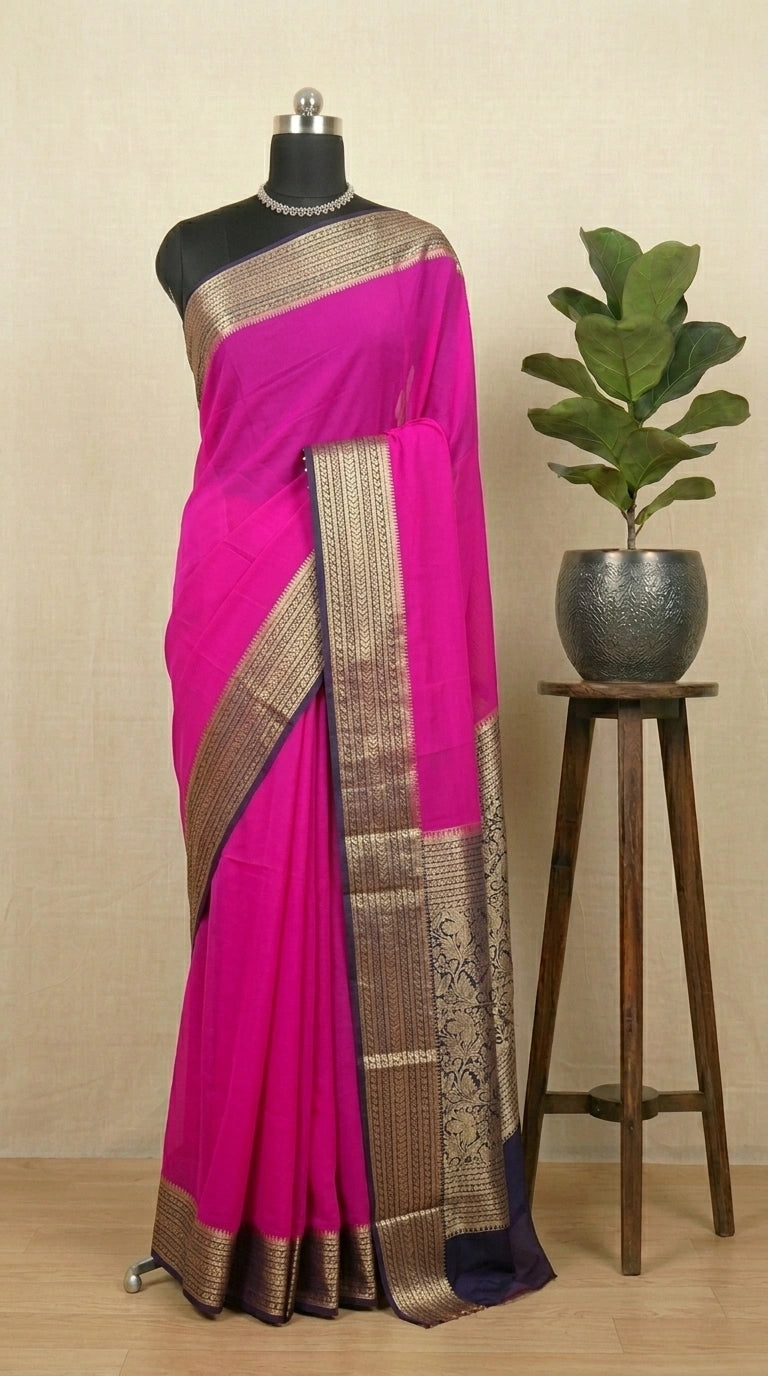 Rani Pink Mysore Crepe Silk Saree