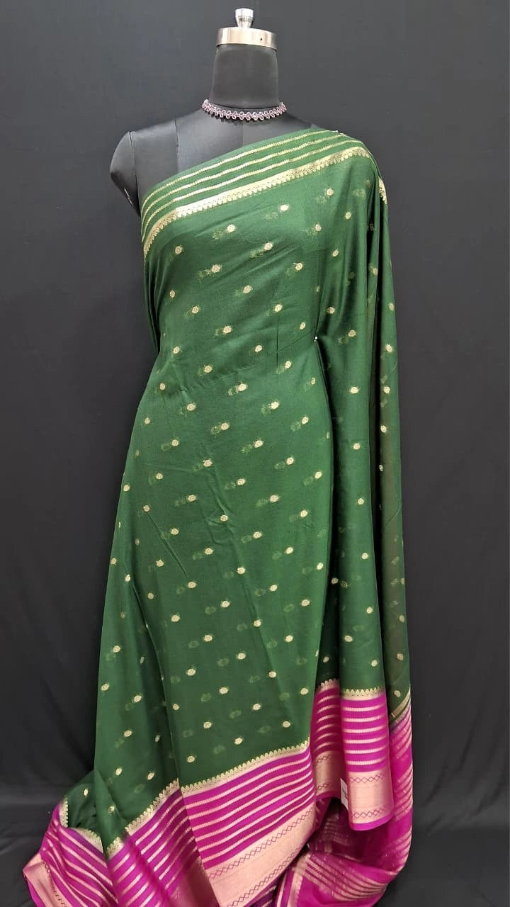 Bottle Green Mysore Crepe Silk Saree 