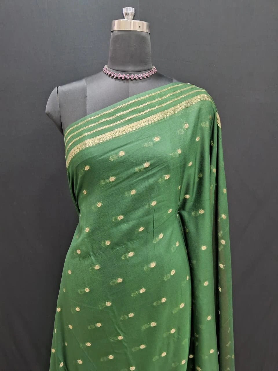 Bottle Green Mysore Crepe Silk Saree 1