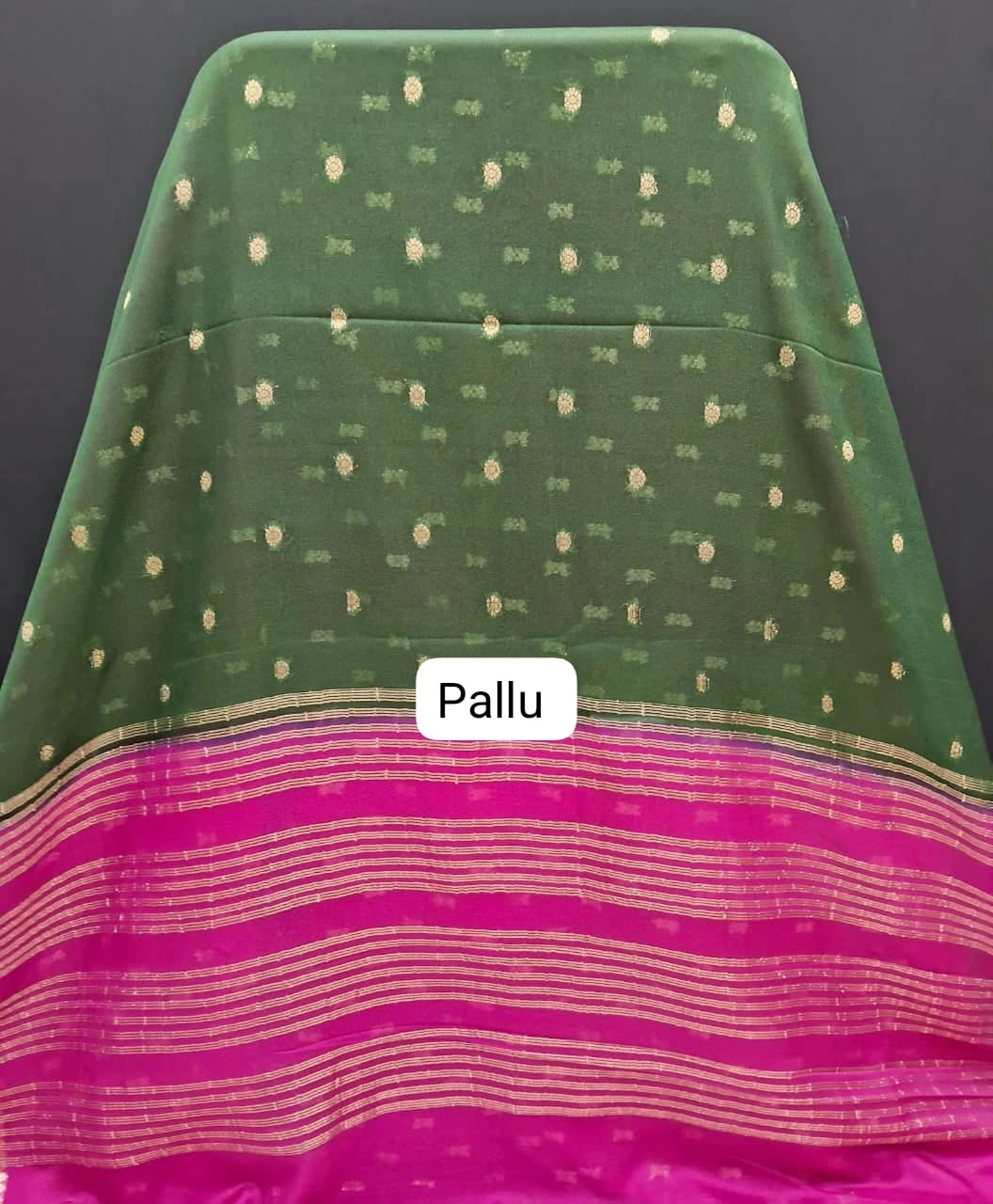 Bottle Green Mysore Crepe Silk Saree pallu