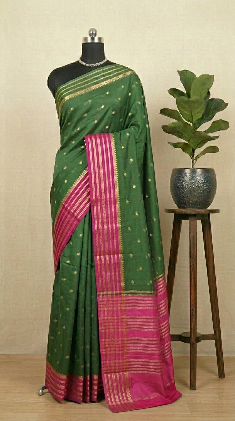Bottle Green Mysore Crepe Silk Saree 