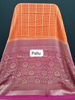 Orange and Rani Pink Pure Mysore Crepe Silk Saree Pallu