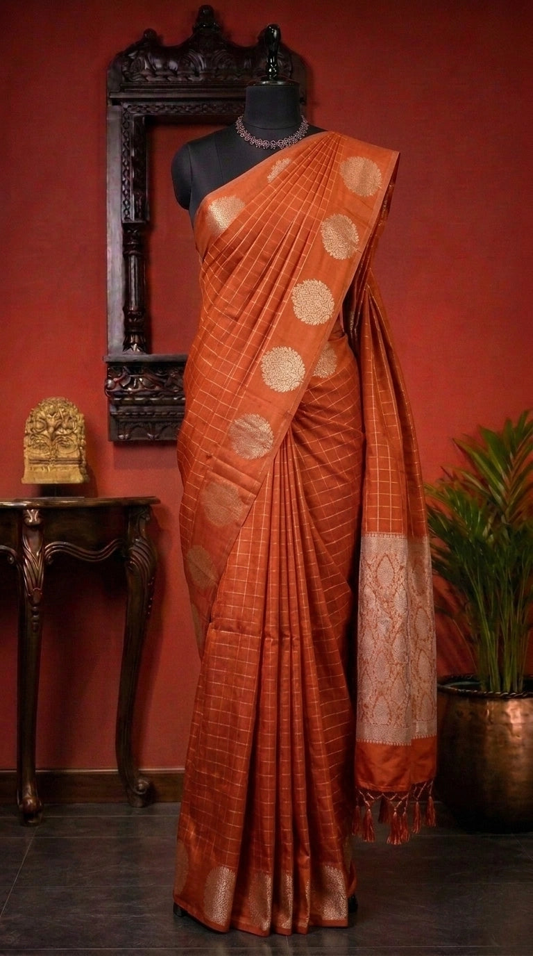 Dark Orange Mysore Crepe Silk Saree