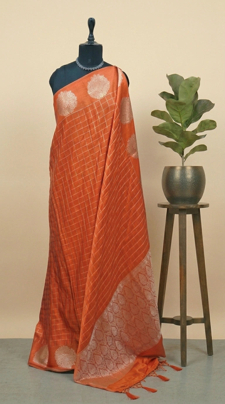 Dark Orange Mysore Crepe Silk Saree