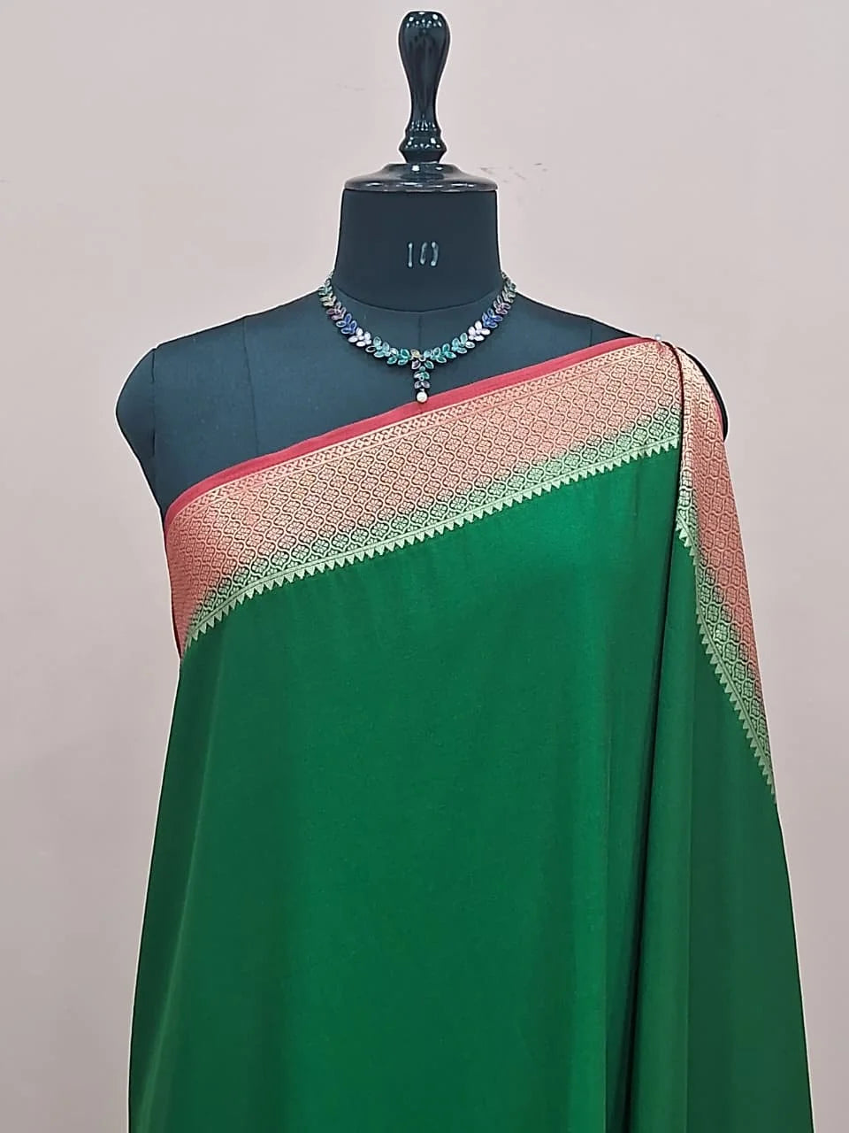 Green Mysore Crepe Silk Saree 1
