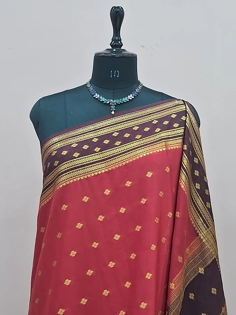Dark Red Mysore Crepe Silk Saree 1