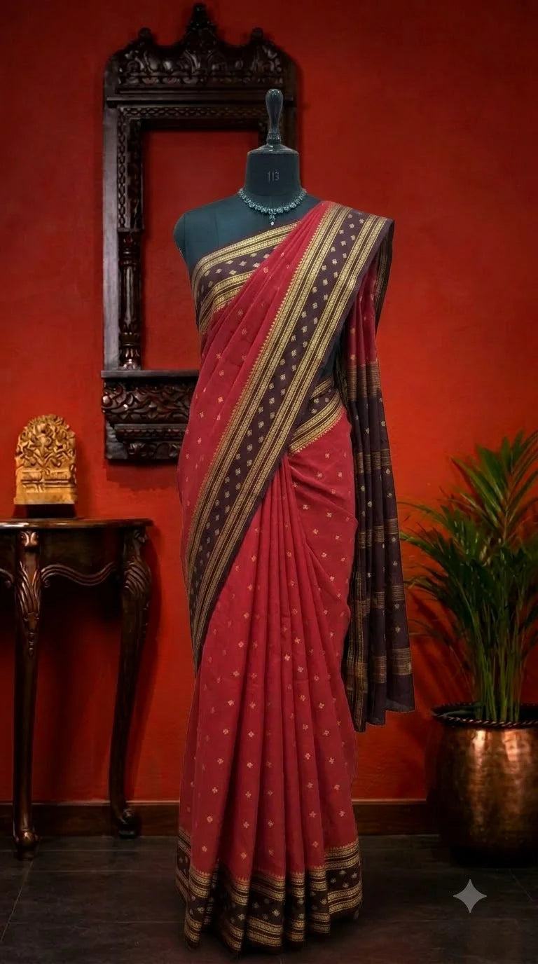 Dark Red Mysore Crepe Silk Saree