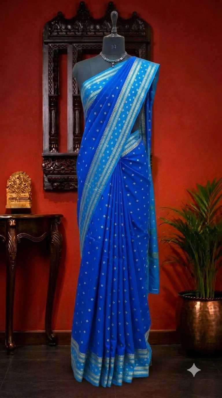 Royal Blue Mysore Crepe Silk Saree