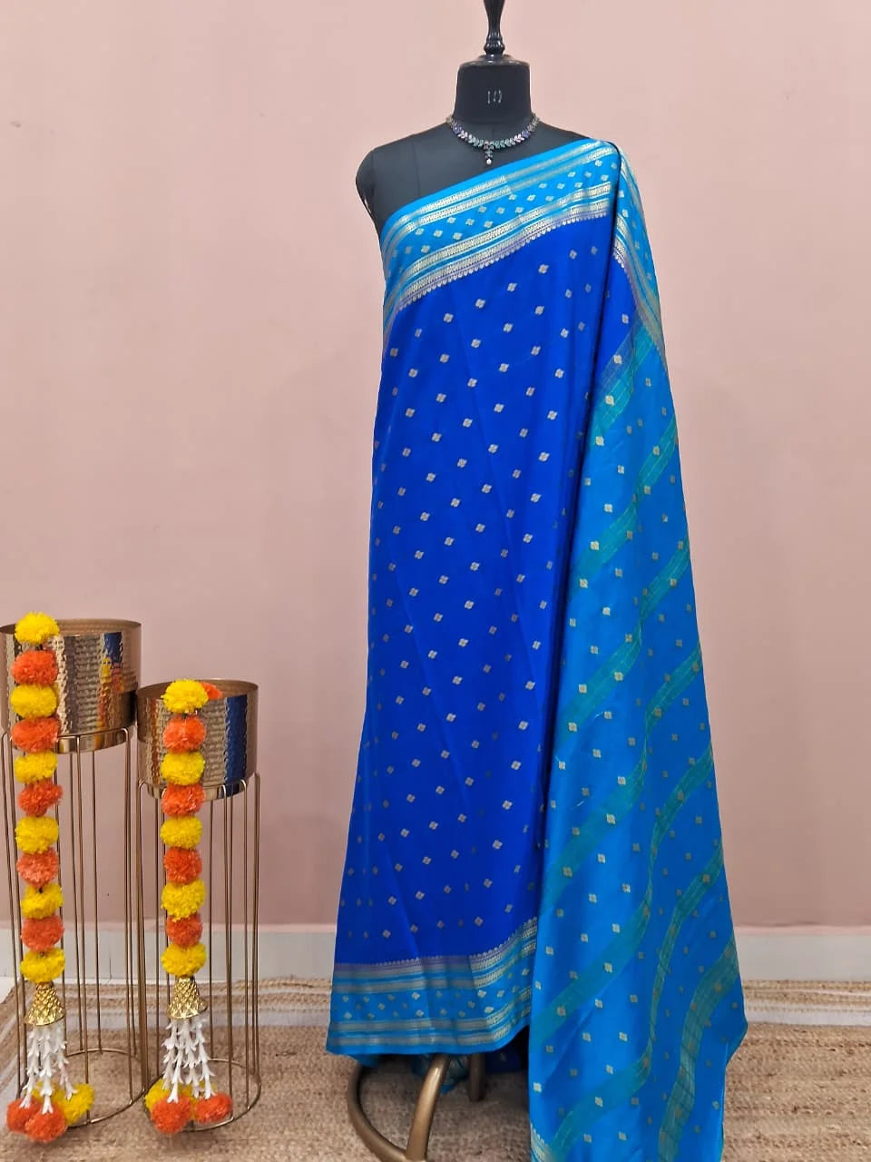 Caribbean Blue Mysore Crepe Silk Saree