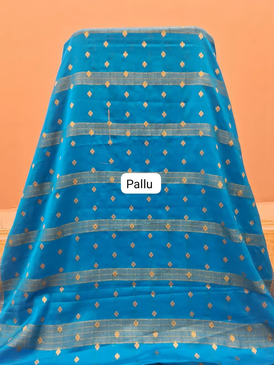Caribbean Blue Mysore Crepe Silk Saree Pallu