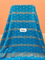 Caribbean Blue Mysore Crepe Silk Saree Pallu