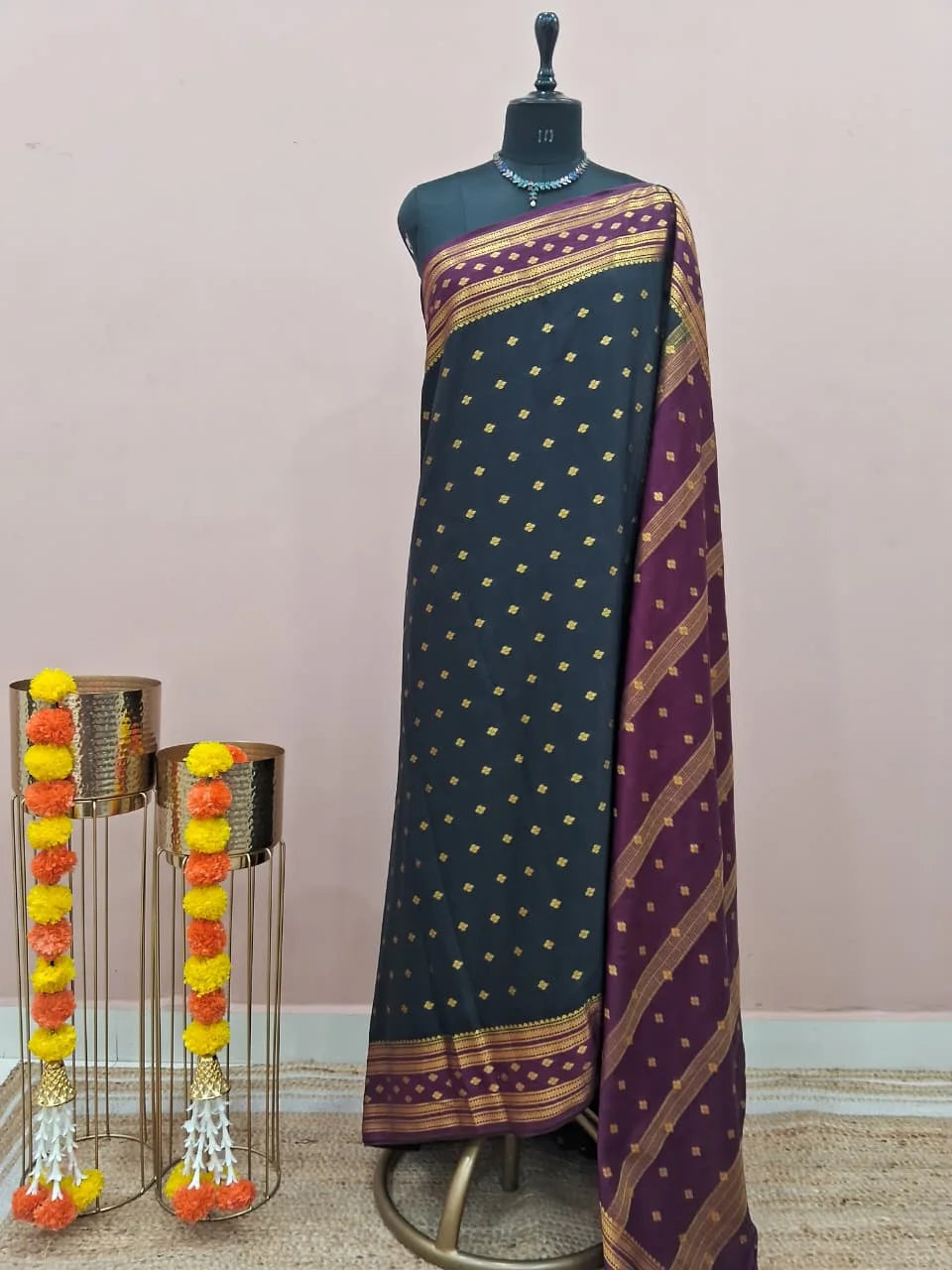 Pure Black Mysore Crepe Silk Saree 