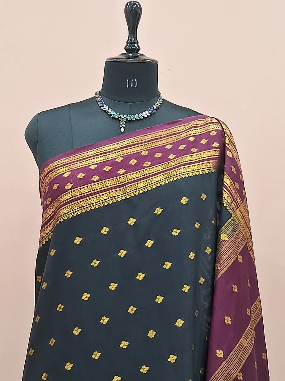 Pure Black Mysore Crepe Silk Saree  1