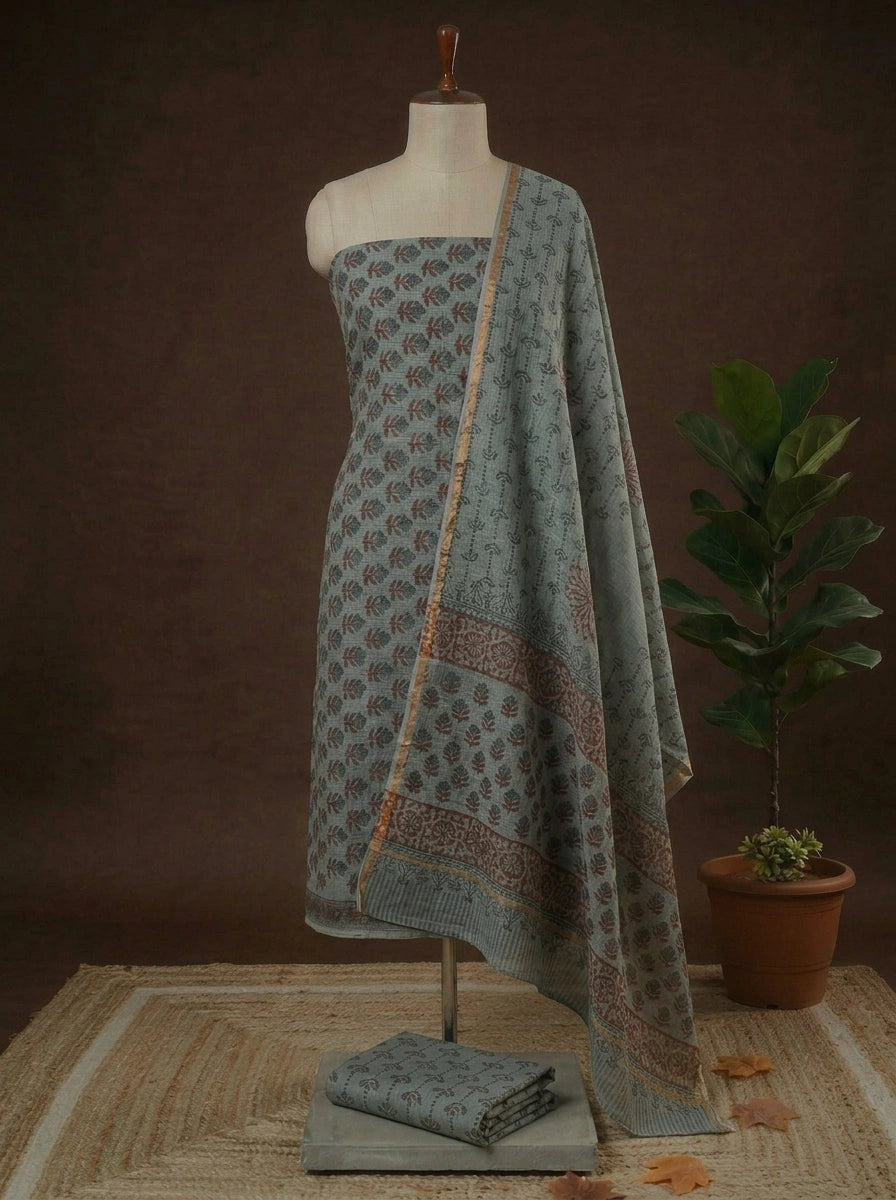 Metal Grey Kota Dress Material 