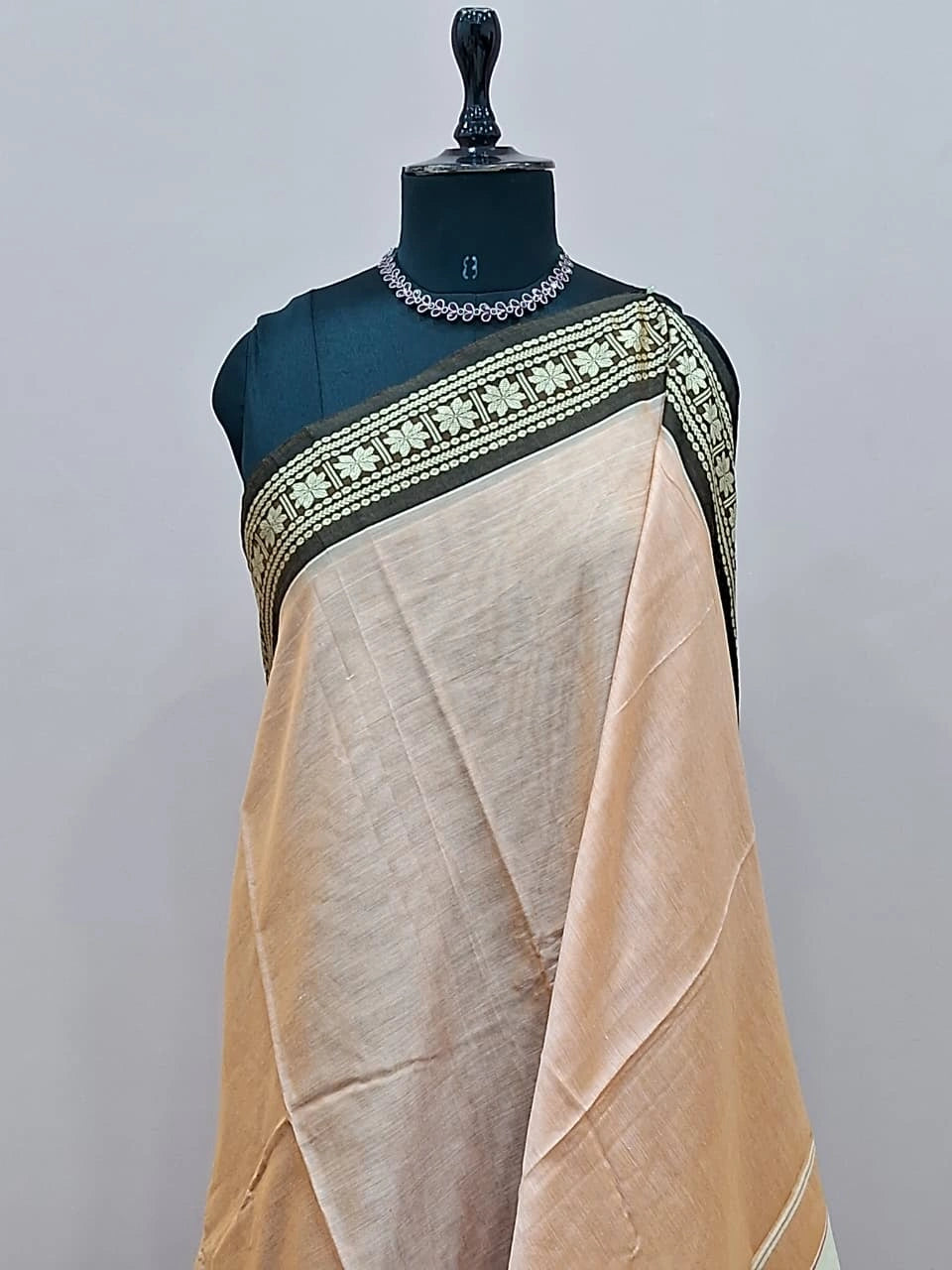 Light Orange Plain Narayanpet Cotton Saree 1