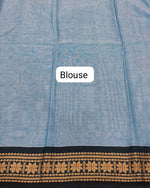 Baby Blue Plain Narayanpet Cotton Saree blouse