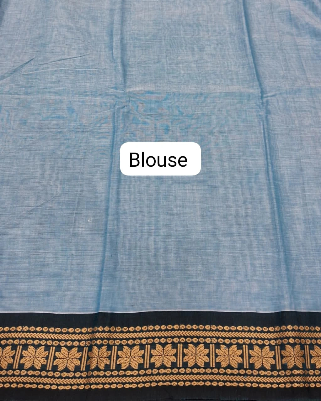Baby Blue Plain Narayanpet Cotton Saree blouse