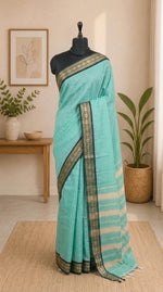 Turquoise Blue Plain Narayanpet Cotton Saree 