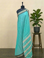 Turquoise Blue Plain Narayanpet Cotton Saree 