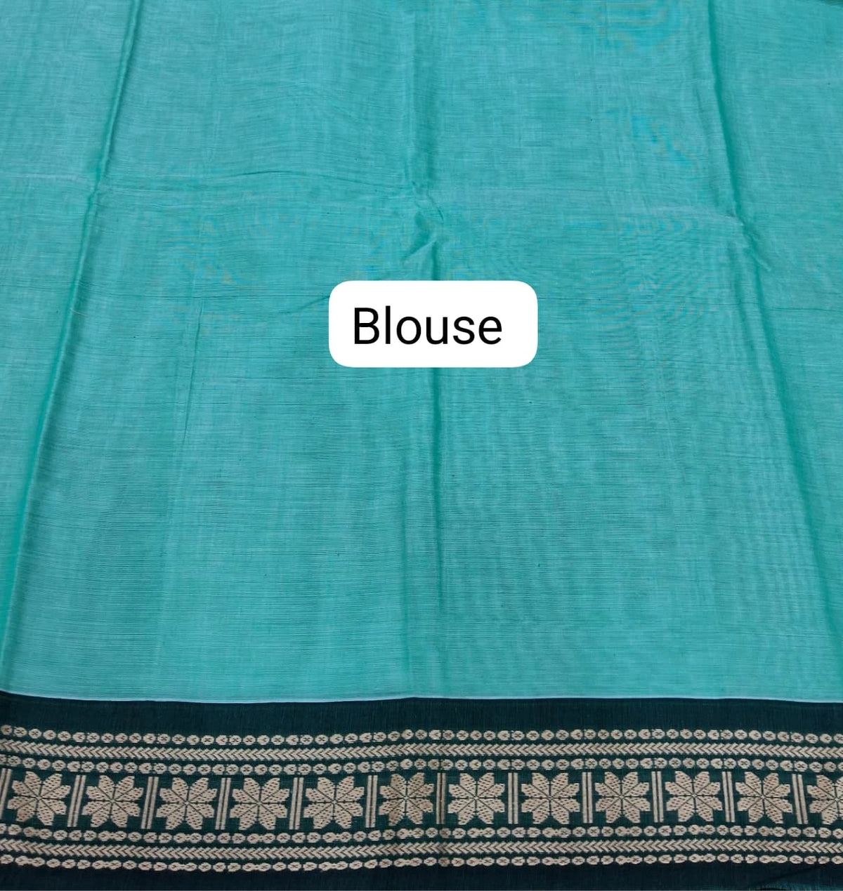 Turquoise Blue Plain Narayanpet Cotton Saree Blouse