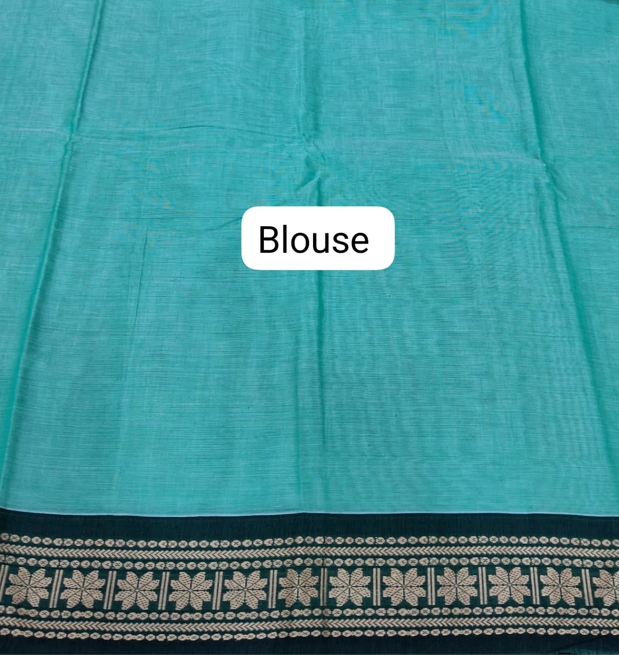 Turquoise Blue Plain Narayanpet Cotton Saree Blouse
