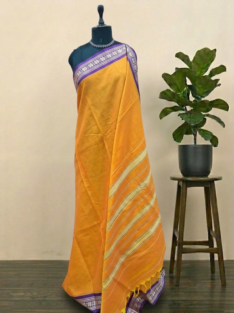 Mango Yellow Plain Narayanpet Cotton Saree 