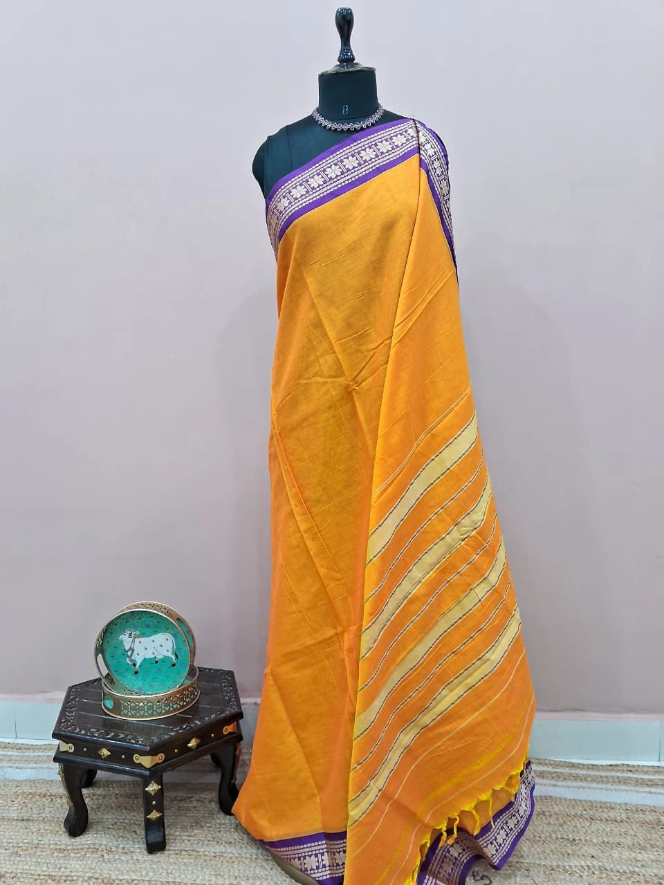 Mango Yellow Plain Narayanpet Cotton Saree 