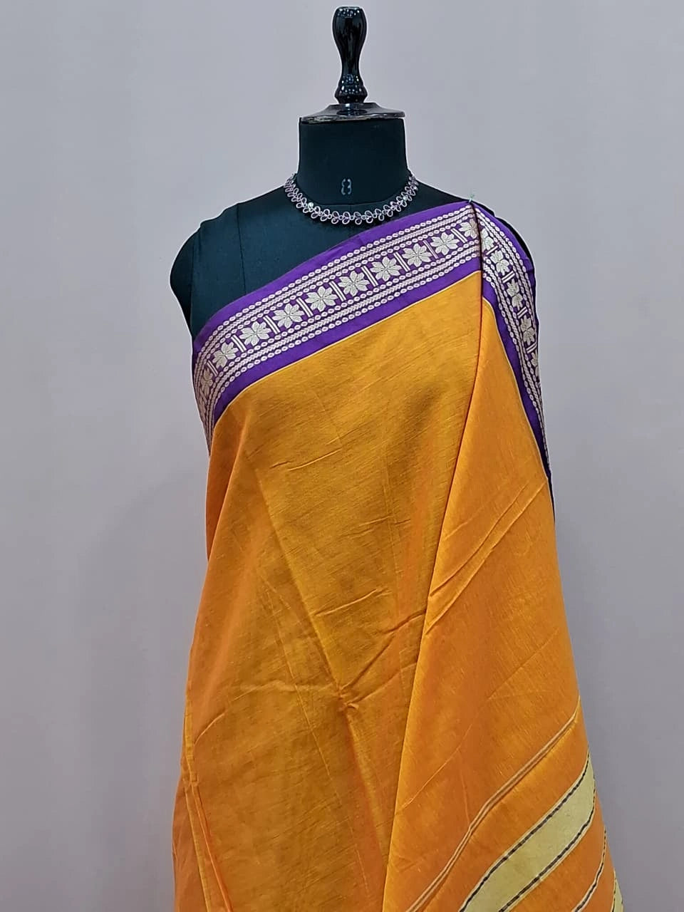 Mango Yellow Plain Narayanpet Cotton Saree 1