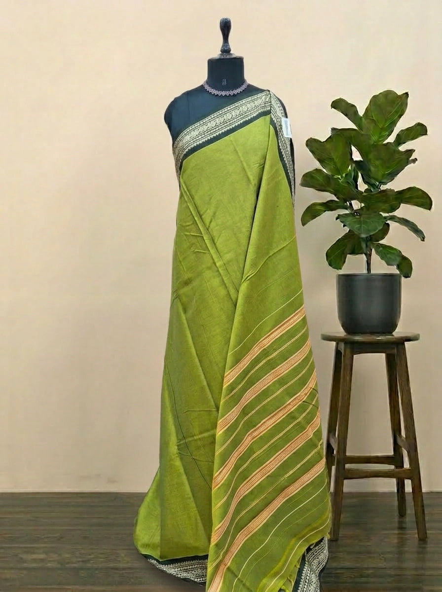 Mehandi Green Plain Narayanpet Cotton Saree 
