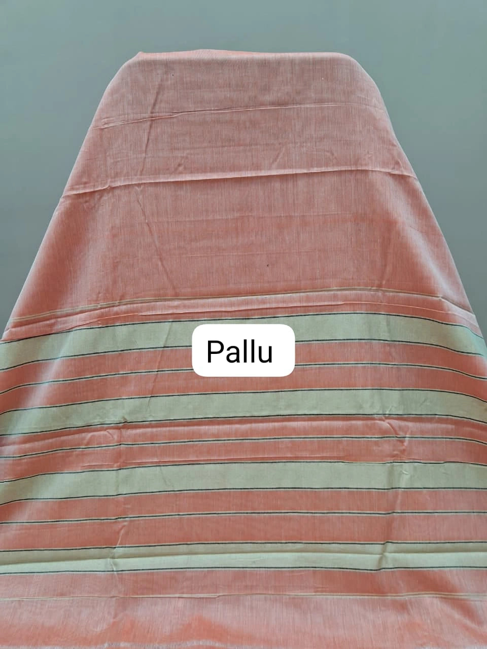 Pastel Orange Plain Narayanpet Cotton Saree pallu