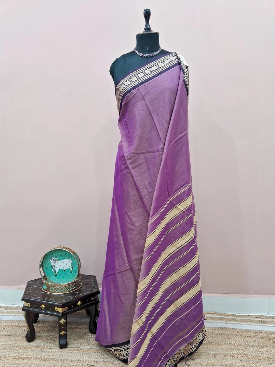 Pastel Purple Plain Narayanpet Cotton Saree 